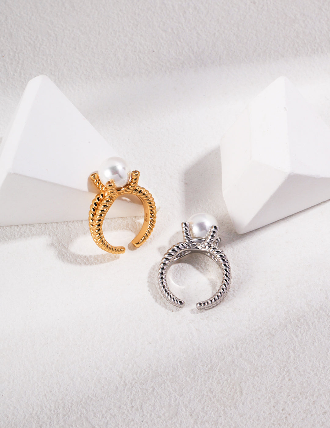 Natural Simple Sterling Silver Pearl Ring- D