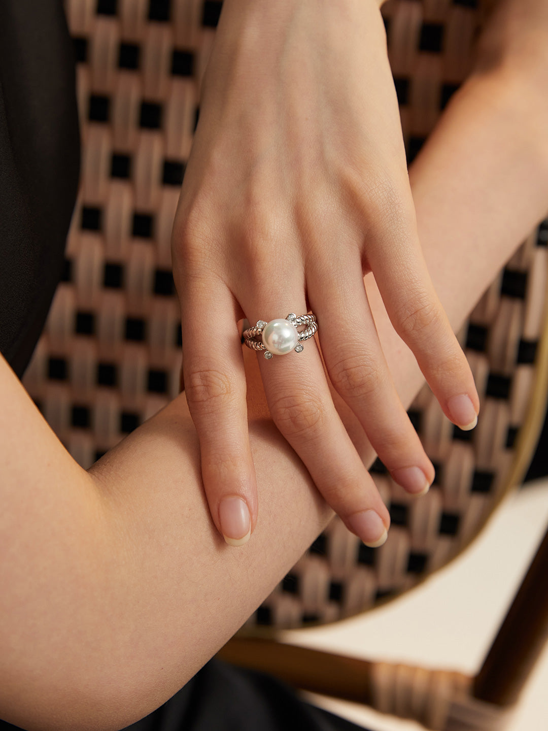 Natural Simple Sterling Silver Pearl Ring- D