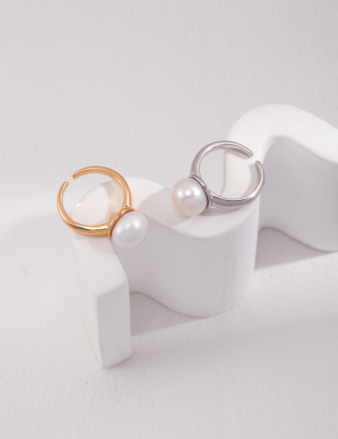 Natural Simple Sterling Silver Pearl Ring- F