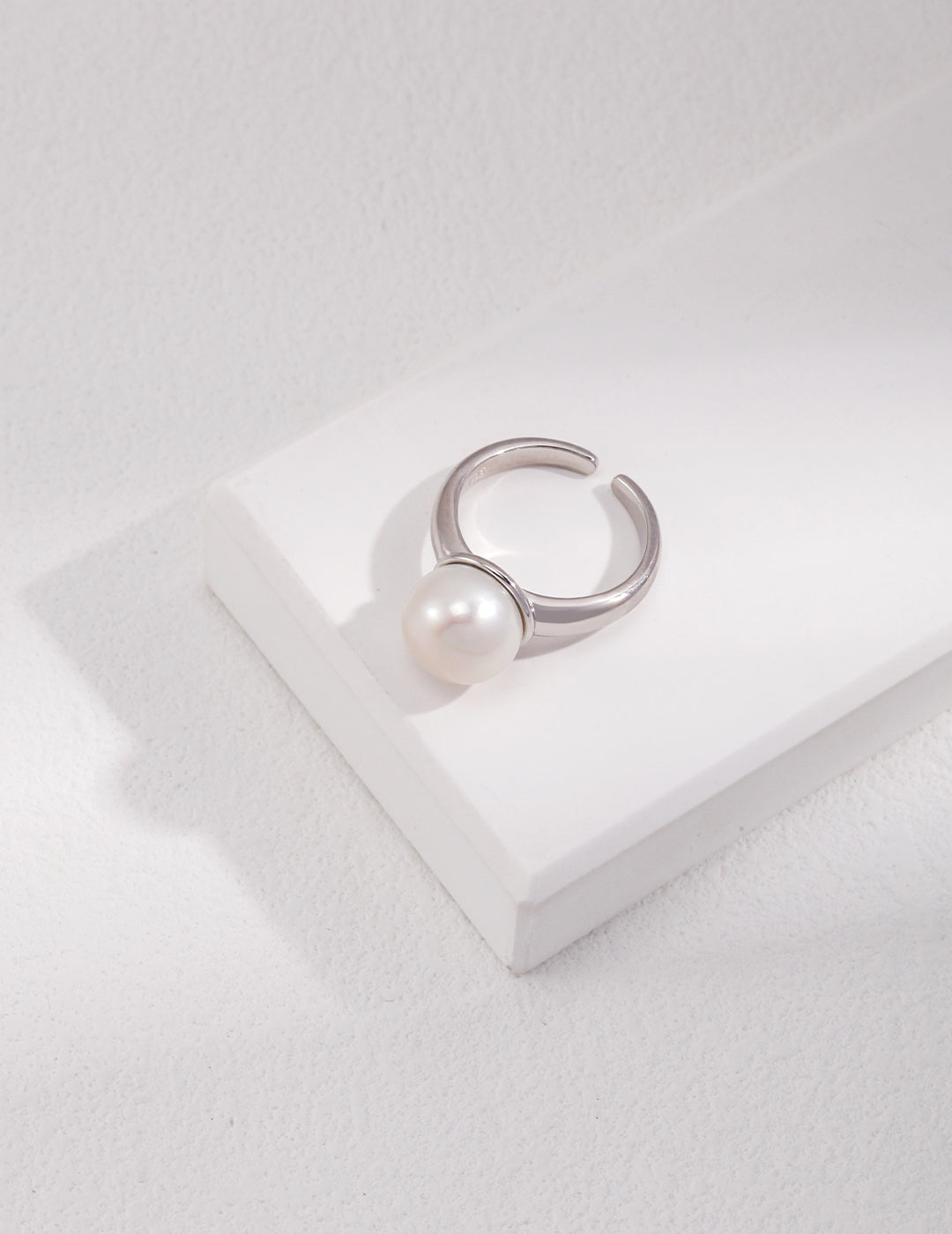Natural Simple Sterling Silver Pearl Ring- F