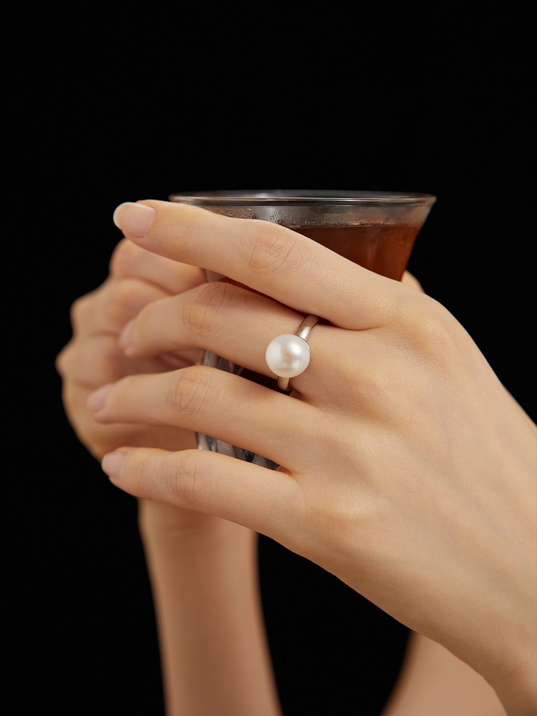 Natural Simple Sterling Silver Pearl Ring- F