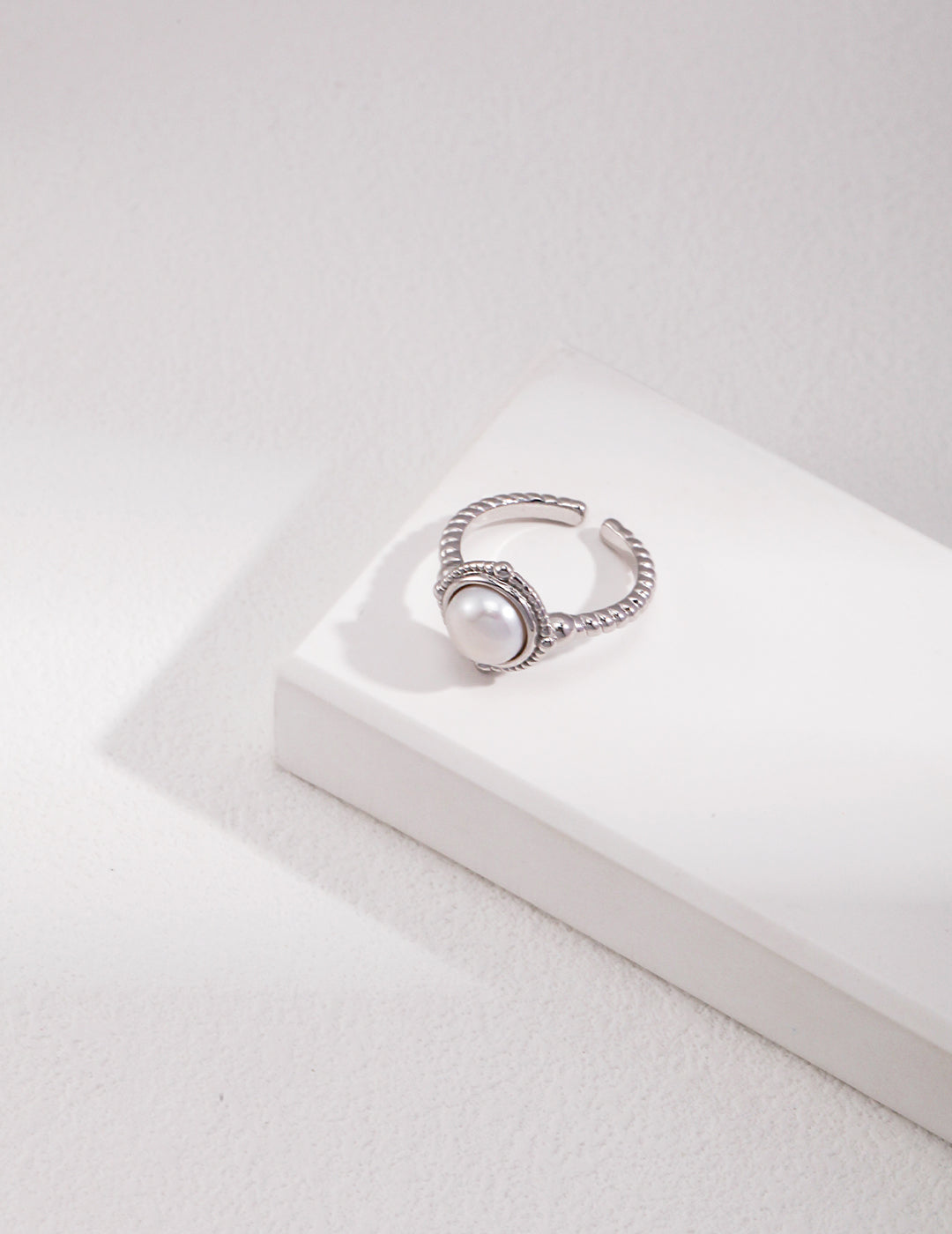 Natural Simple Sterling Silver Pearl Ring- G