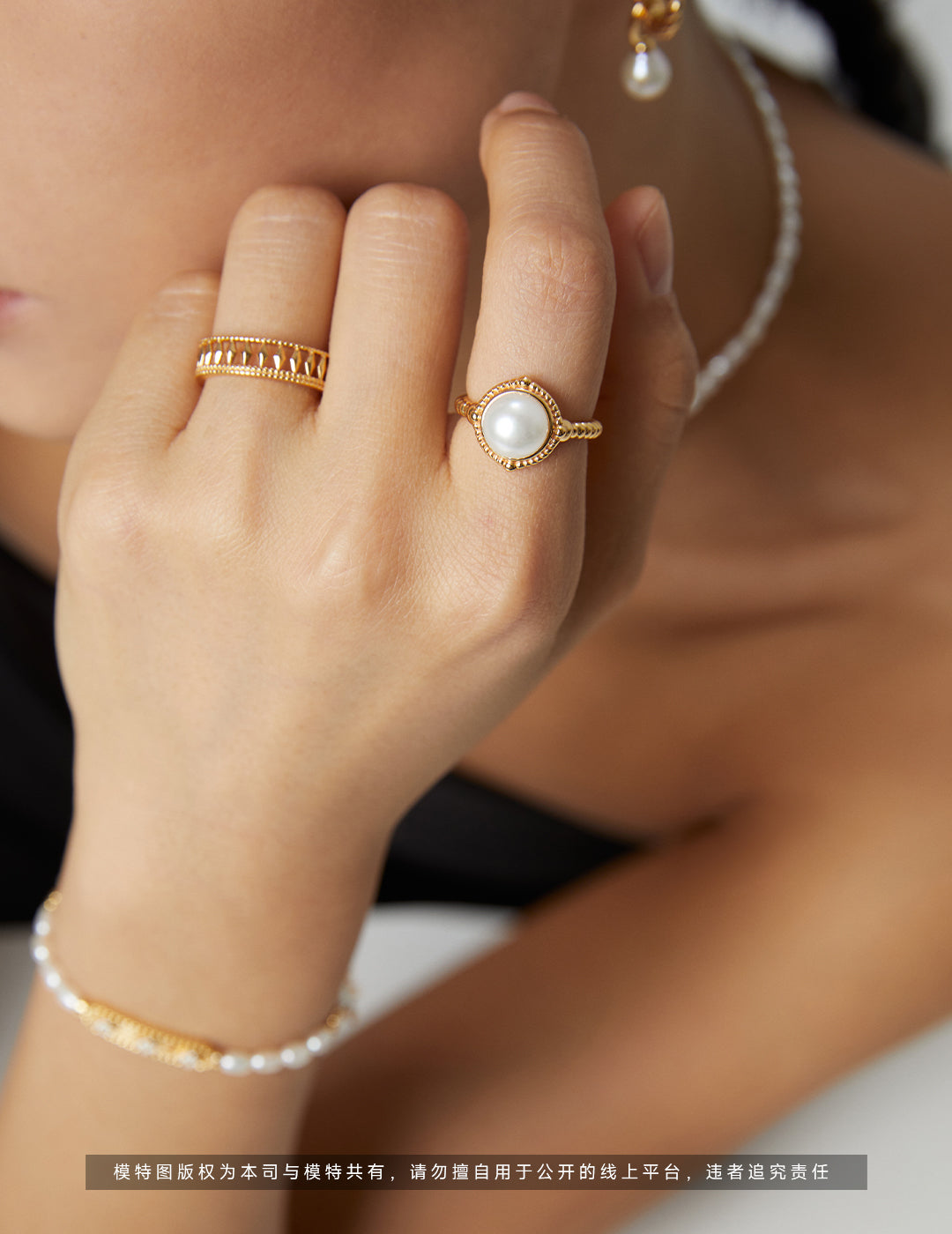 Natural Simple Sterling Silver Pearl Ring- G