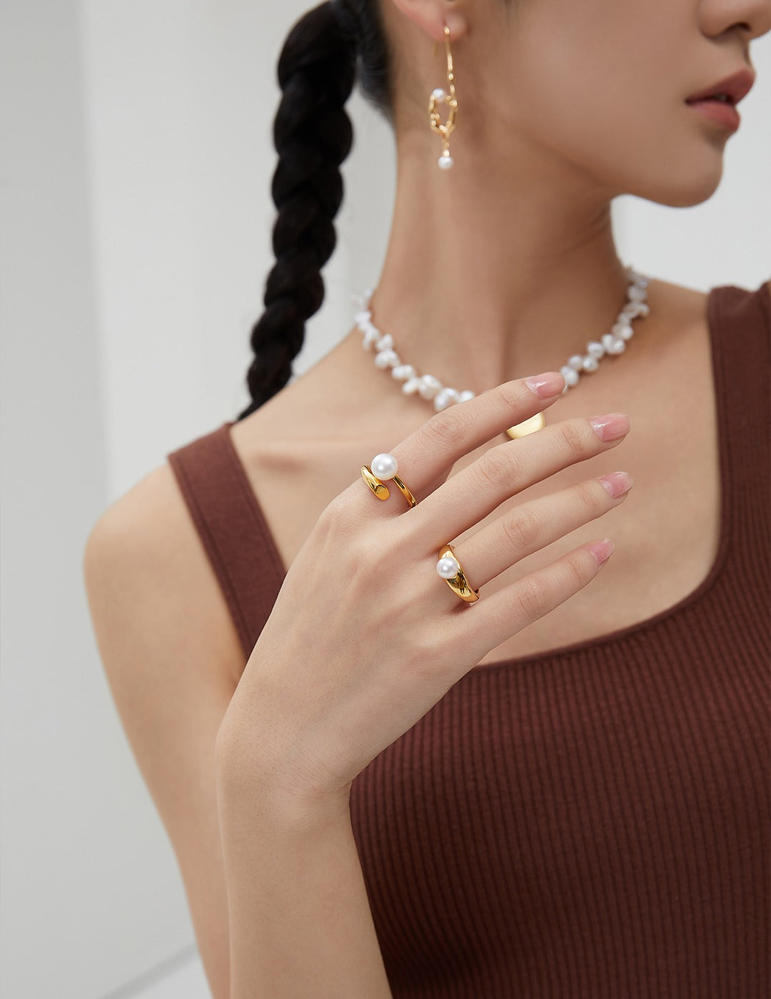 Natural Simple Sterling Silver Pearl Ring- H