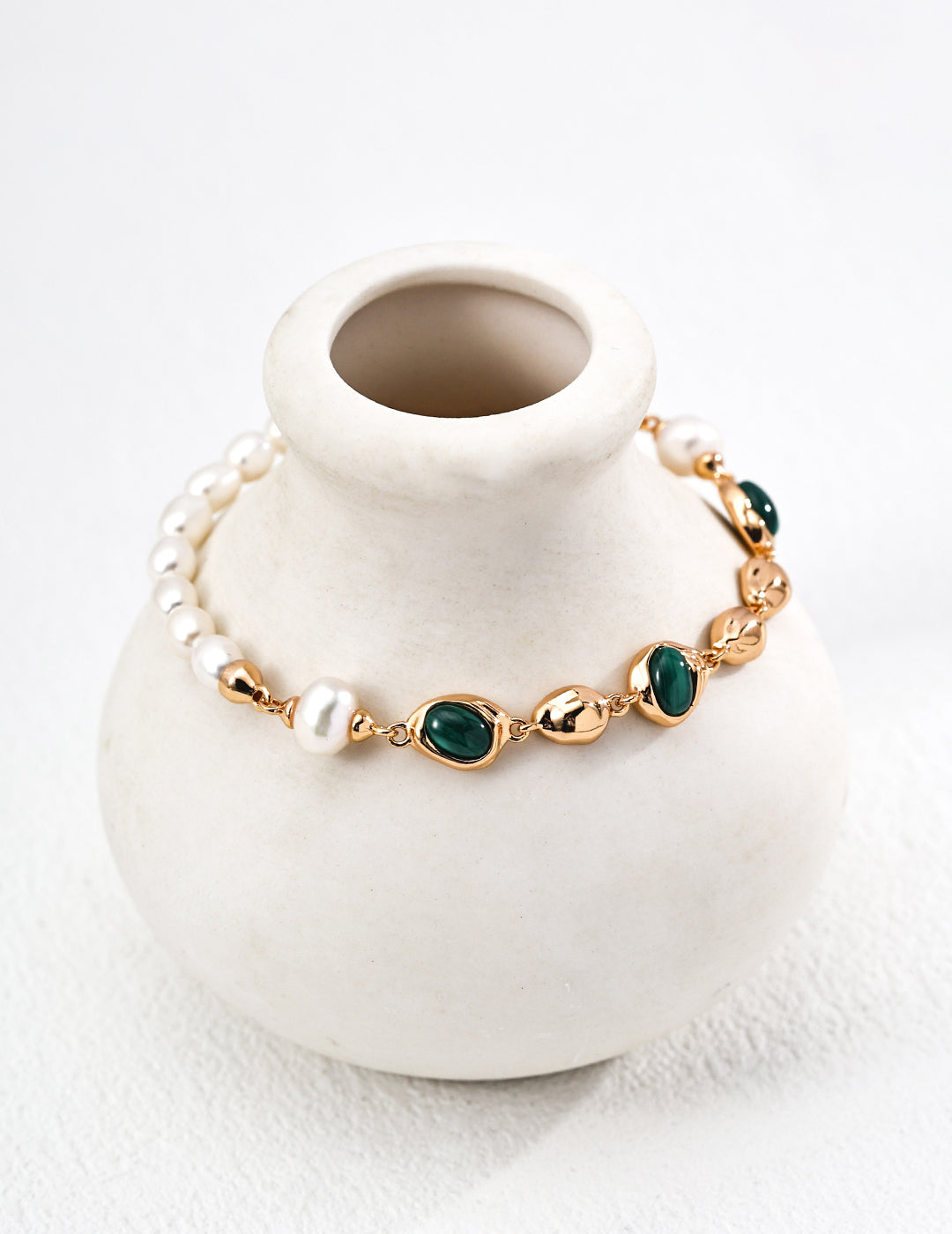 Malachite Sterling Silver Pearl Bracelet