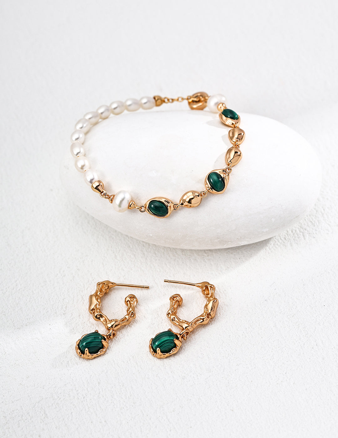 Malachite Sterling Silver Pearl Bracelet