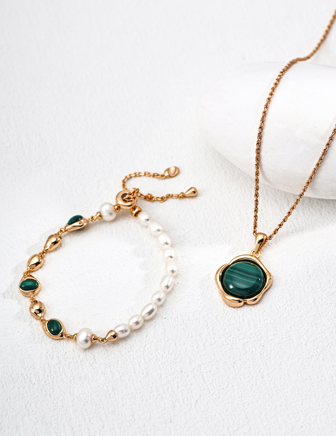 Malachite Sterling Silver Pearl Bracelet