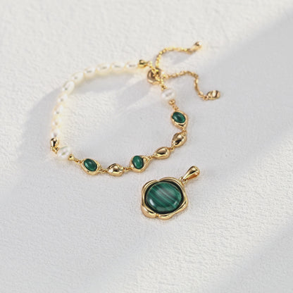 Malachite Sterling Silver Pearl Bracelet