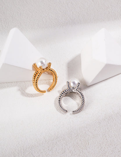 Natural Simple Sterling Silver Pearl Ring- D