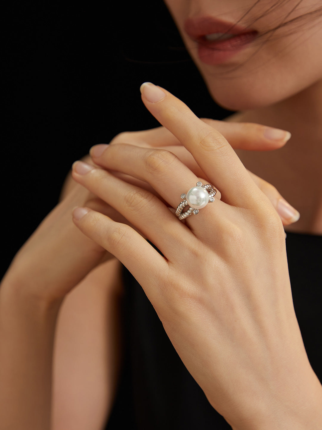 Natural Simple Sterling Silver Pearl Ring- D