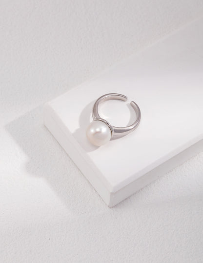 Natural Simple Sterling Silver Pearl Ring- F