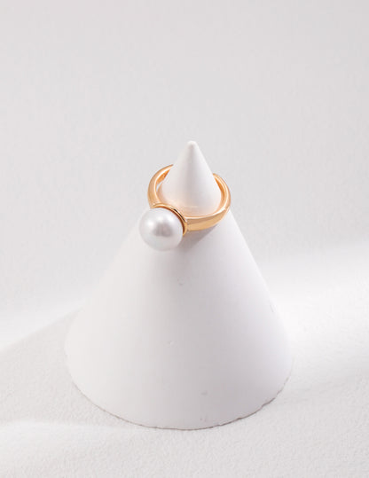 Natural Simple Sterling Silver Pearl Ring- F