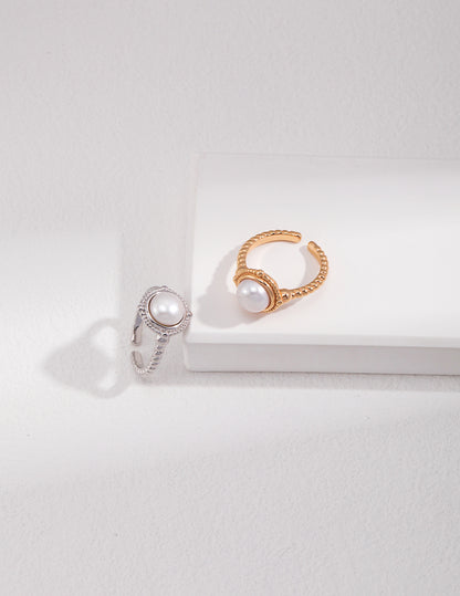 Natural Simple Sterling Silver Pearl Ring- G