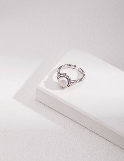 Natural Simple Sterling Silver Pearl Ring- G