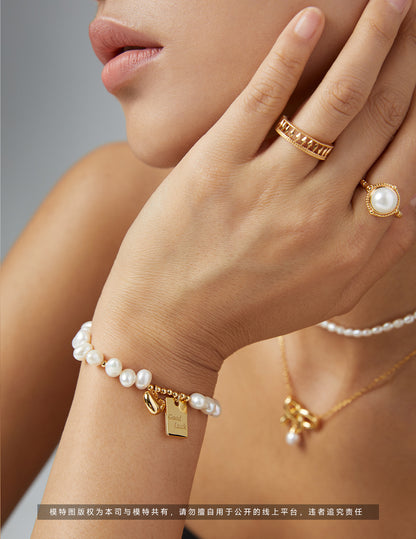 Natural Simple Sterling Silver Pearl Ring- G