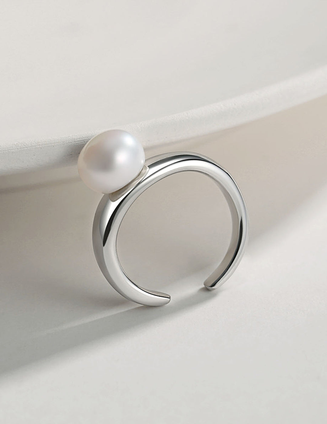 Natural Simple Sterling Silver Pearl Ring- H
