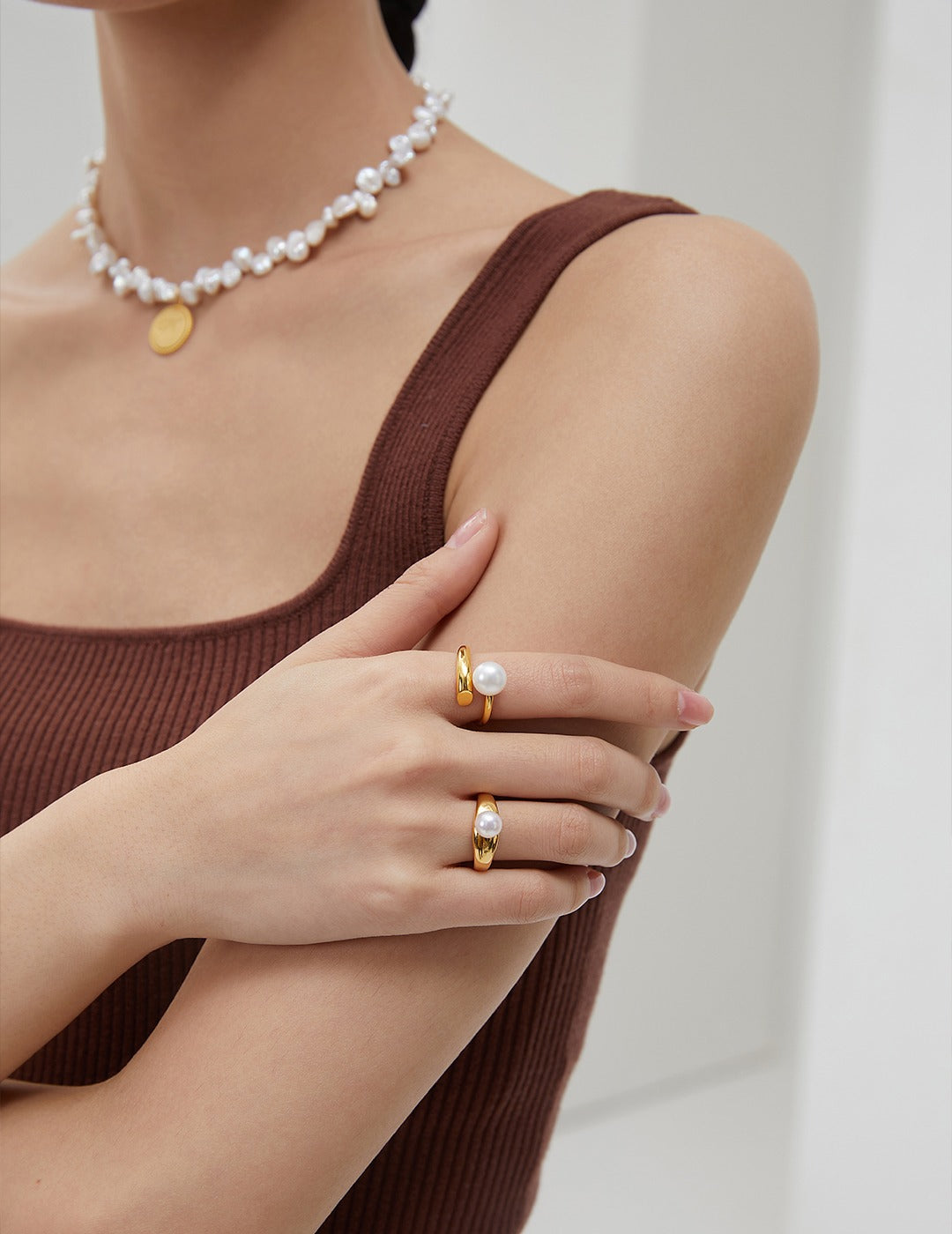 Natural Simple Sterling Silver Pearl Ring- H