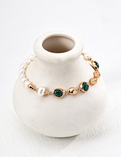 Malachite Sterling Silver Pearl Bracelet