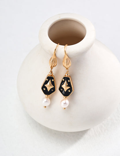 Geometric Sliver Pearl Earrings