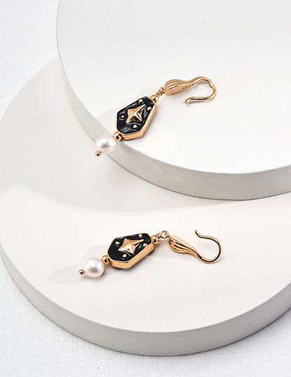 Geometric Sliver Pearl Earrings