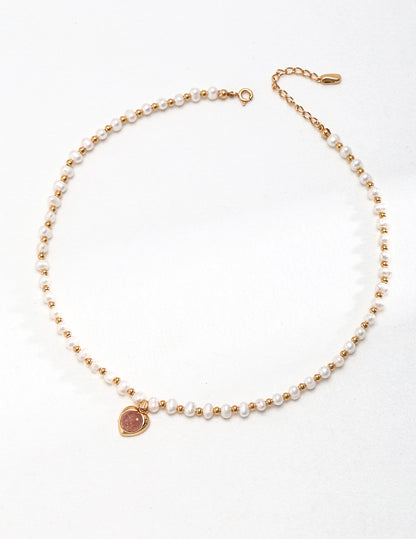 Strawberry Crystal Pearl Necklace